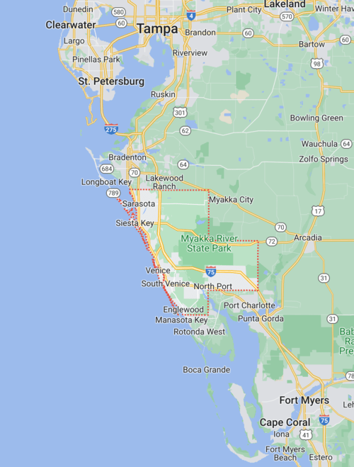 Map showing Sarasota County, Florida