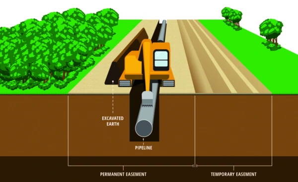 Pipeline easement with adjoining temporary easement for use during pipeline construction