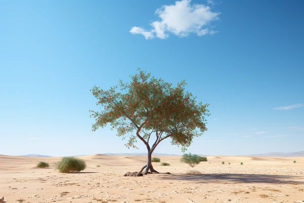 A single tree alone in the middle of the desert