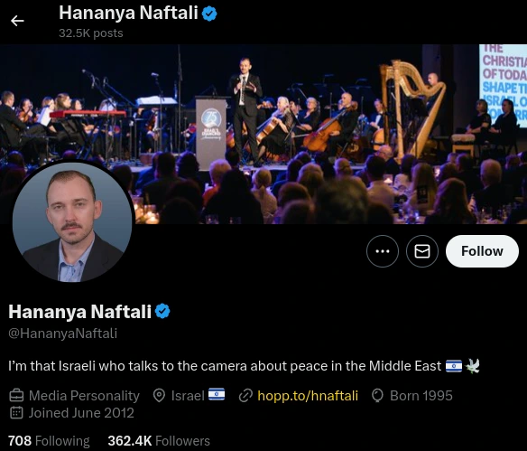 Hananya Naftali bio on X (formerly Twitter)