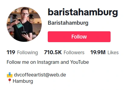 Barista Hamburg, a coffee influencer on TikTok, Instagram, and Youtube