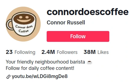 Connor Russell, a coffee barista influencer