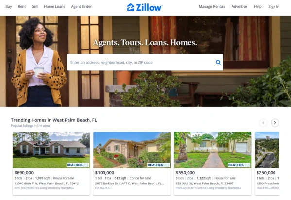 Screenshot of Zillow's website